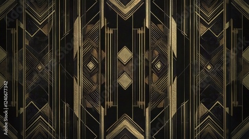 Art Deco Inspired Geometric Black and Gold Wall Art, Elegant Architectural Design