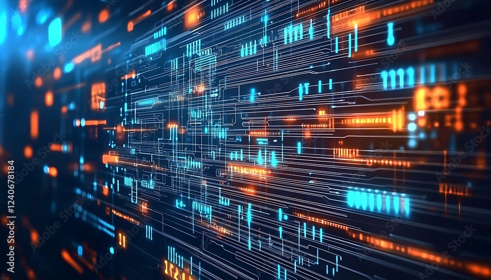 Vector background illustrating abstract technology communication and data science concepts with digital elements