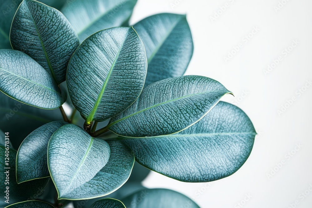 Obraz premium Close-Up of Green Leaves on Rubber Tree Branch, Isolated on White Background