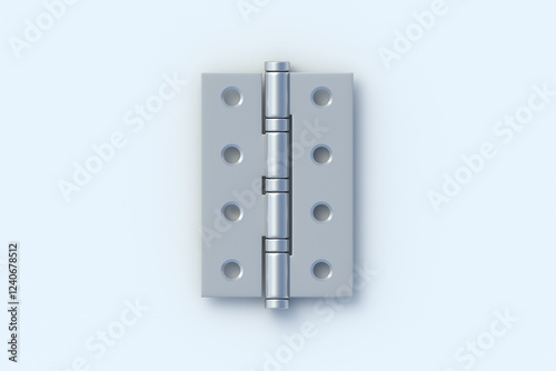 One door hinge on light gray background. Construction hardware. Top view. 3d render