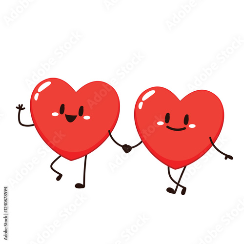 Red cute heart character. Romantic flat style Valentine's Day illustrations to express feelings of love.