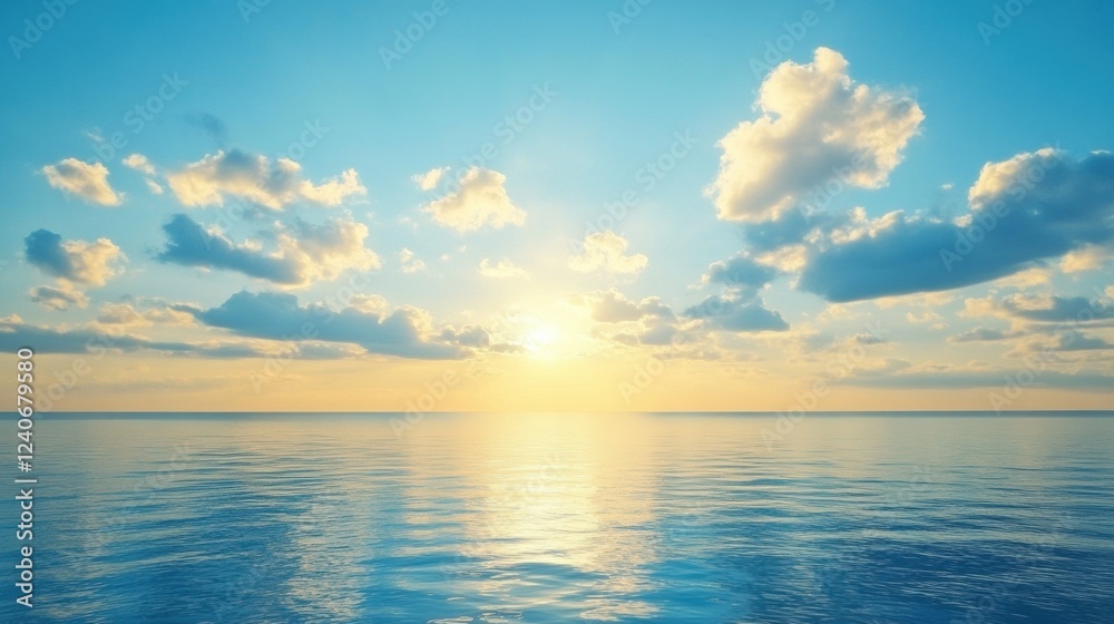 Fototapeta premium Breathtaking view of a serene ocean sunset illuminating the sky with colorful clouds for reflection and relaxation. Generative AI