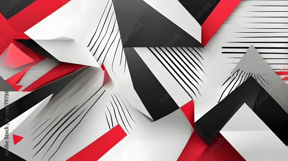 Dynamic Abstract Geometric Pattern with Bold Red, Black, and White Tones. Dynamic Abstract Geometric Pattern with Bold Red, Black, and White Tones.