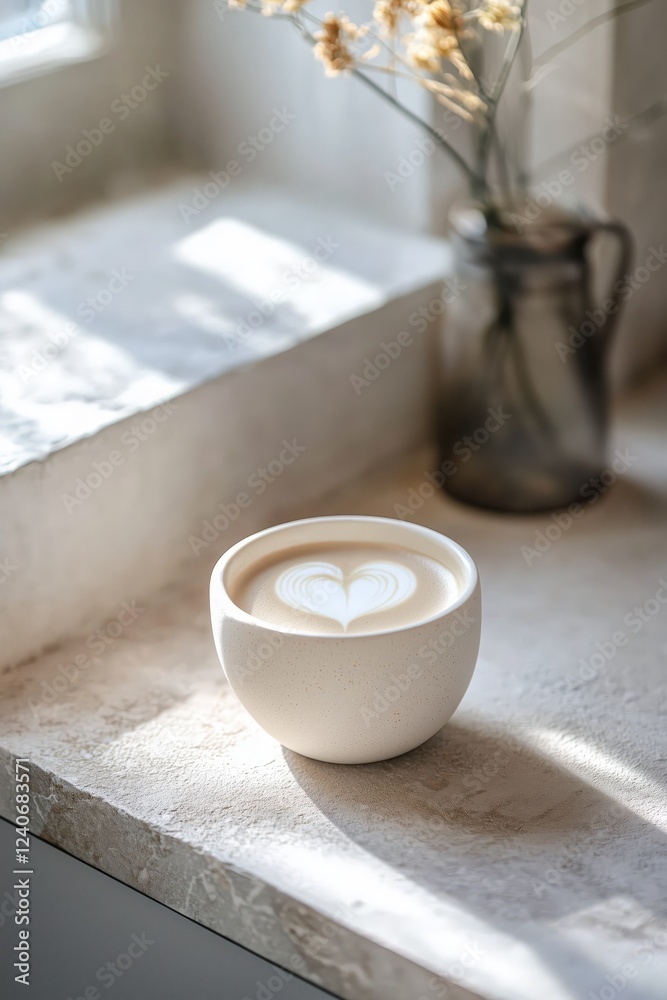 Serene latte art in a cozy, sunlit corner. Serene latte art in a cozy, sunlit corner.