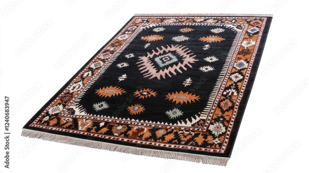 Black Rug with Orange and Pink Geometric Pattern Black Rug with Orange and Pink Geometric Pattern