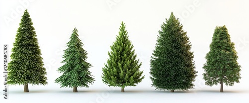 A PNG collection featuring Picea Abies and Pungens Colorado blue green fir, both being evergreen pinaceae needled trees, isolated with medium and small dimensions on a transparent background,