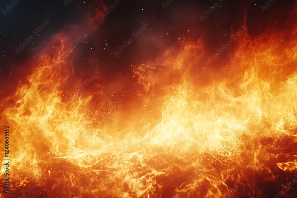 Flames and smoke erupt from a wildfire consuming forest land during a warm summer evening Flames and smoke erupt from a wildfire consuming forest land during a warm summer evening