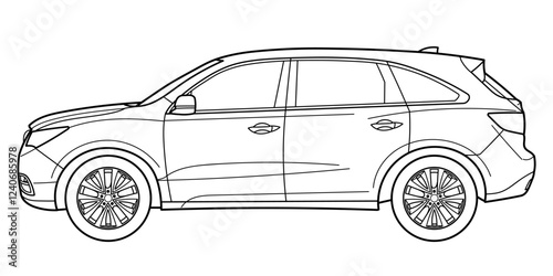 Classic luxury suv car. Crossover car front view shot. Outline doodle vector illustration. Design for print, coloring book