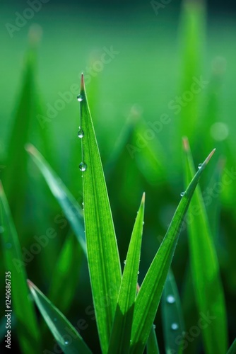 Natural vertical background with drops and grassy texture, drops, background, plants