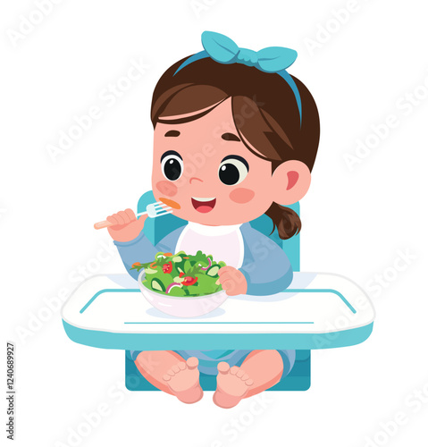 cute little baby girl eat fruit and vegetable