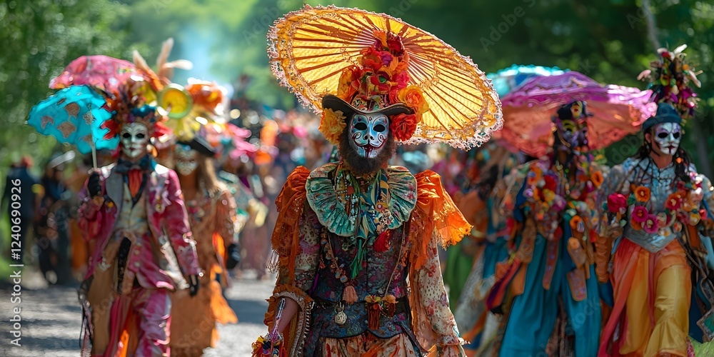 Fototapeta premium Vivid and Carnival Parade with Ornate Costumed Participants
