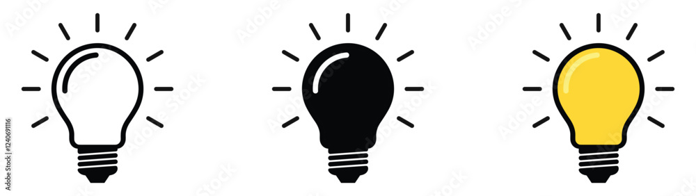 Light bulb icon set. Idea icon. Lamp concept. Light bulb, isolated in modern outline, flat, and colored design. Vector illustration Light bulb icon set. Idea icon. Lamp concept. Light bulb, isolated in modern outline, flat, and colored design. Vector illustration