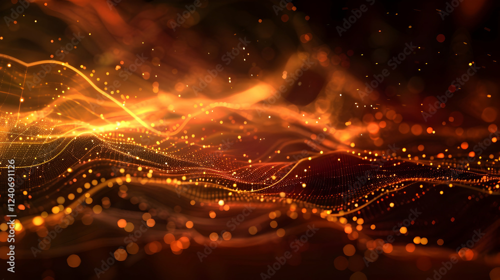 Abstract representation of glowing waves and particles in warm colors, creating a dynamic background Abstract representation of glowing waves and particles in warm colors, creating a dynamic background