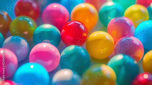 Colorful glossy balls of various sizes. The balls are pink, blue, green, yellow, and orange. photo