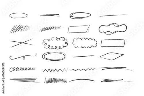 Black chalk crayon brush stroke underline kid doodle. Chalk pen highlight stroke. Vector hand-drawn brush underline element set for accent, crayon texture emphasis element. Chalk vector illustration