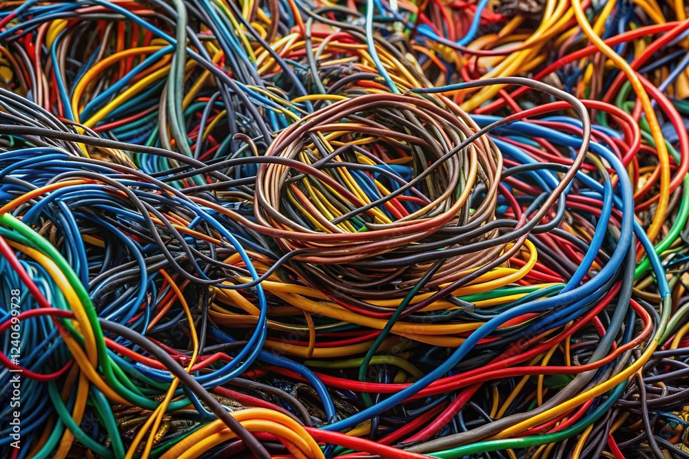 A chaotic tangle of aerial wires, close-up. A chaotic tangle of aerial wires, close-up.