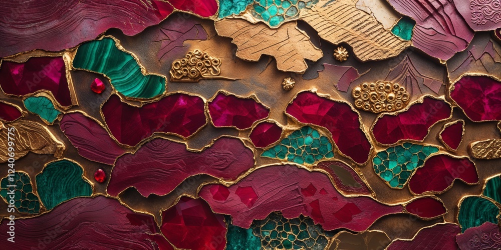 Fototapeta premium Abstract Jewel Tones with Gold Accents Modern Decorative Art Wall Panel Design