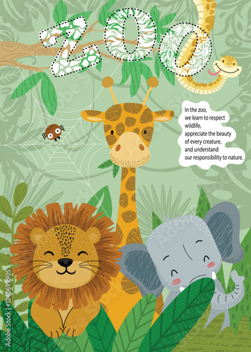 Vector illustration of funny animals cartoon poster