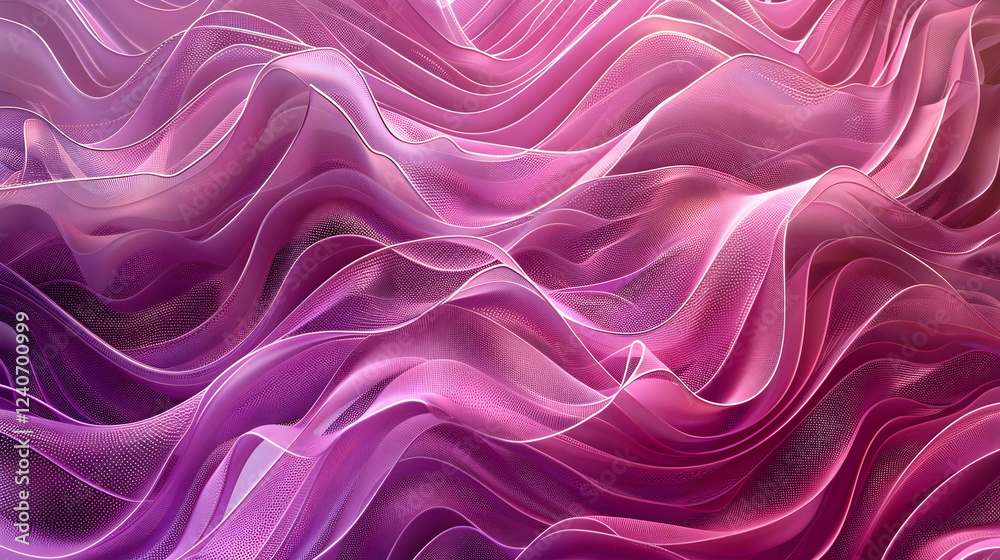 Abstract waves of pink and purple fabric flowing gracefully, creating a serene background atmosphere Abstract waves of pink and purple fabric flowing gracefully, creating a serene background atmosphere