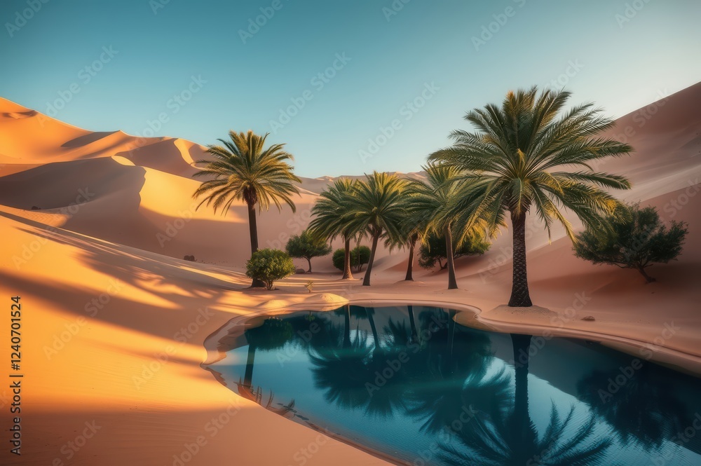 Fototapeta premium Oasis in the Desert at Sunrise