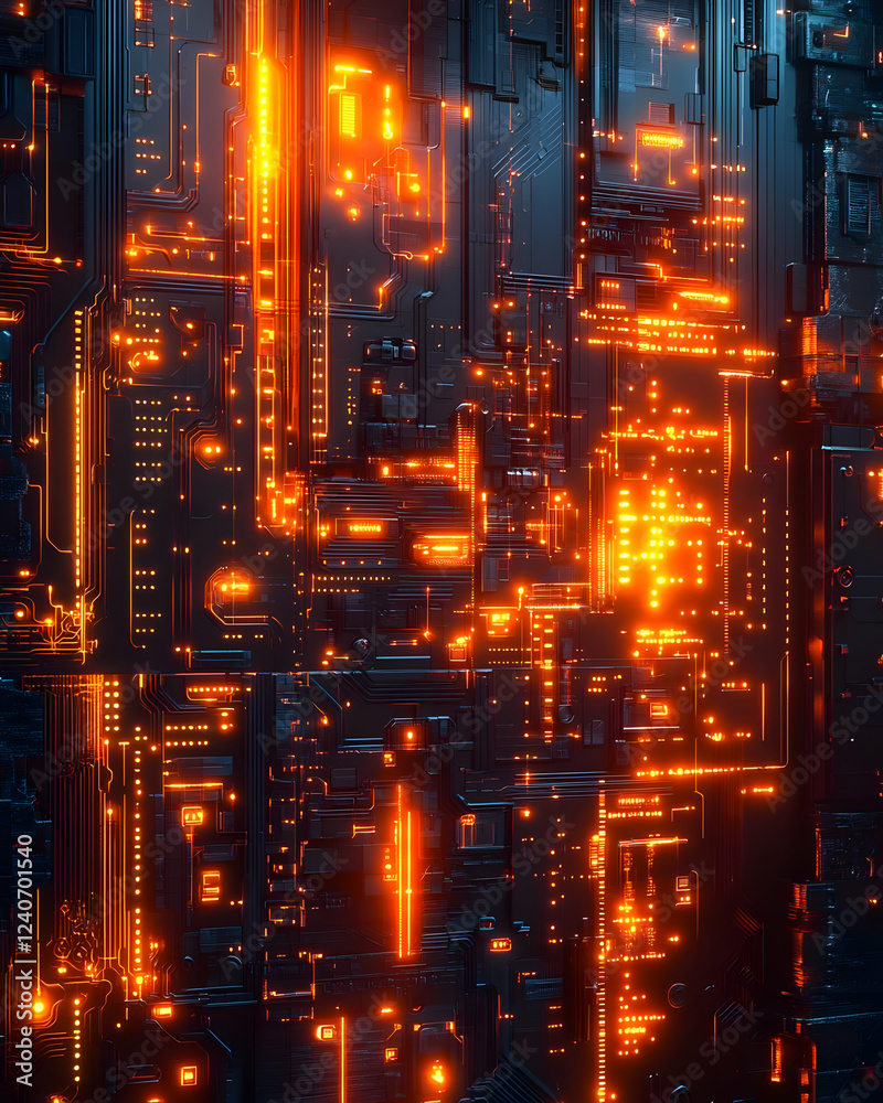 Glowing Circuits: Abstract Tech Art, Futuristic Design