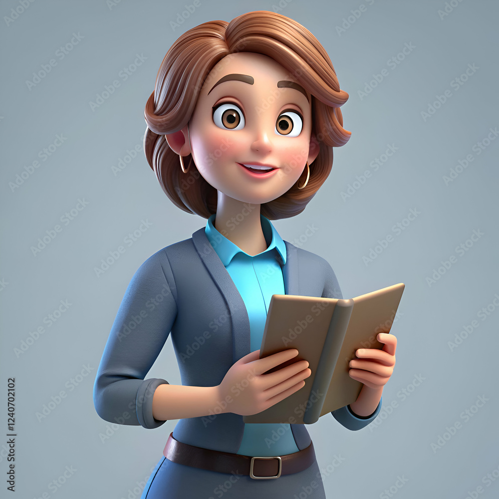 Smiling Businesswoman Reading a Book. 3D Illustration Smiling Businesswoman Reading a Book. 3D Illustration
