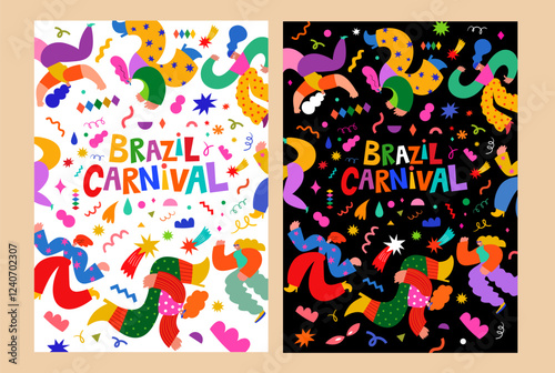 Carnival posters. Design for Brazil Carnival. Decorative illustrations with colorful doodles. Carnival party.