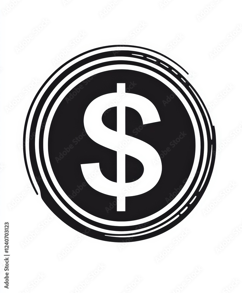 Black and White Dollar Sign in Circular Design for Finance Themes