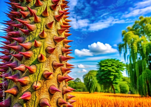 Close-up of Spiked Trunk Silk Floss Tree in Galitsky Park, Krasnodar photo