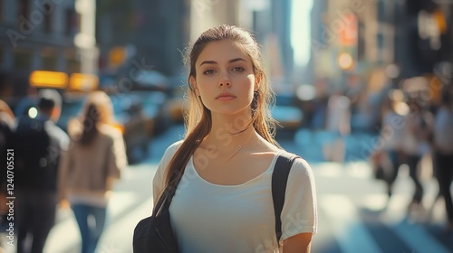 Free Download  A woman walking on a busy avenue. - GFXLoad