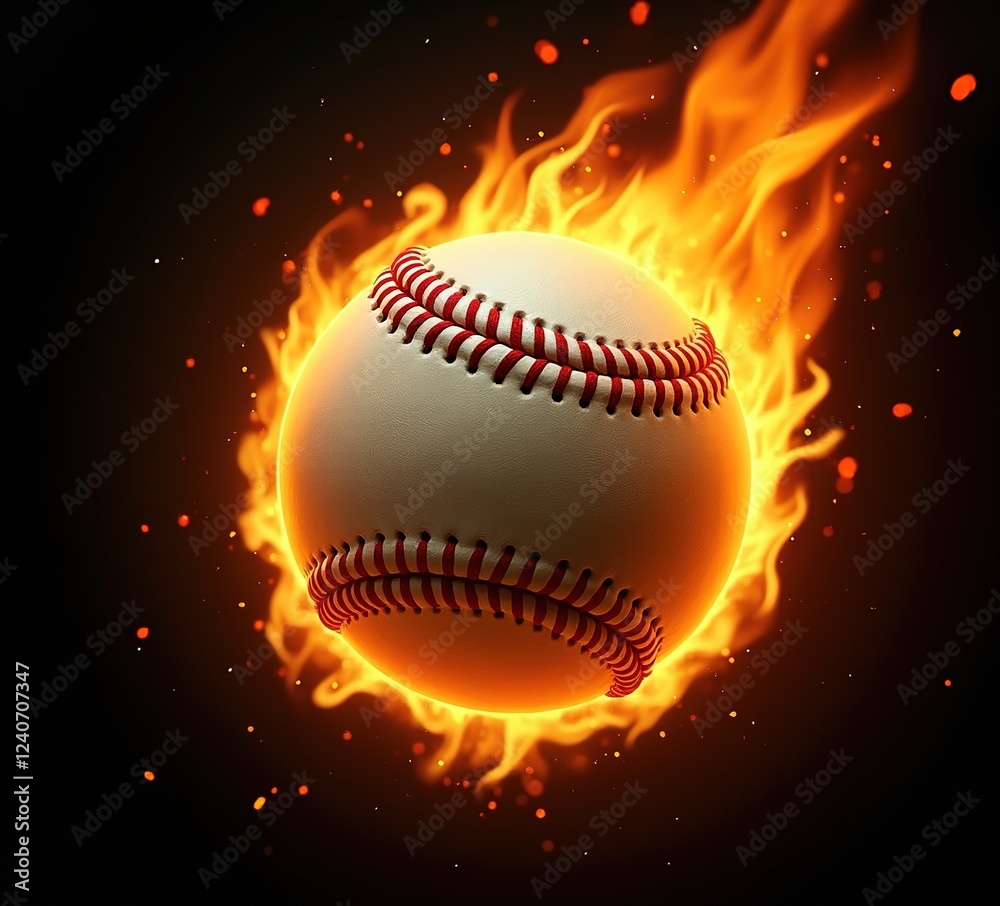 Fiery Baseball on Black Background - AI Art Fiery Baseball on Black Background - AI Art