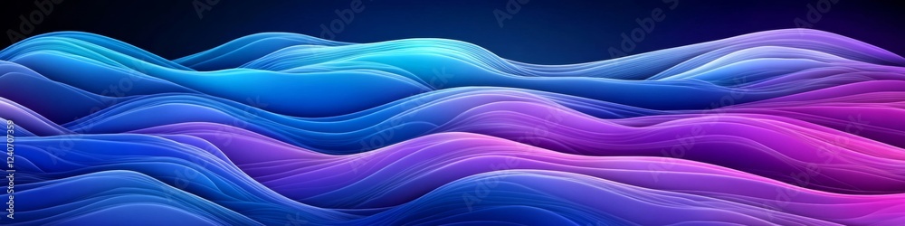Fototapeta premium Abstract Fluid Landscape, Vibrant Blue and Purple Gradient Waves, Smooth Curves, Minimalist Design