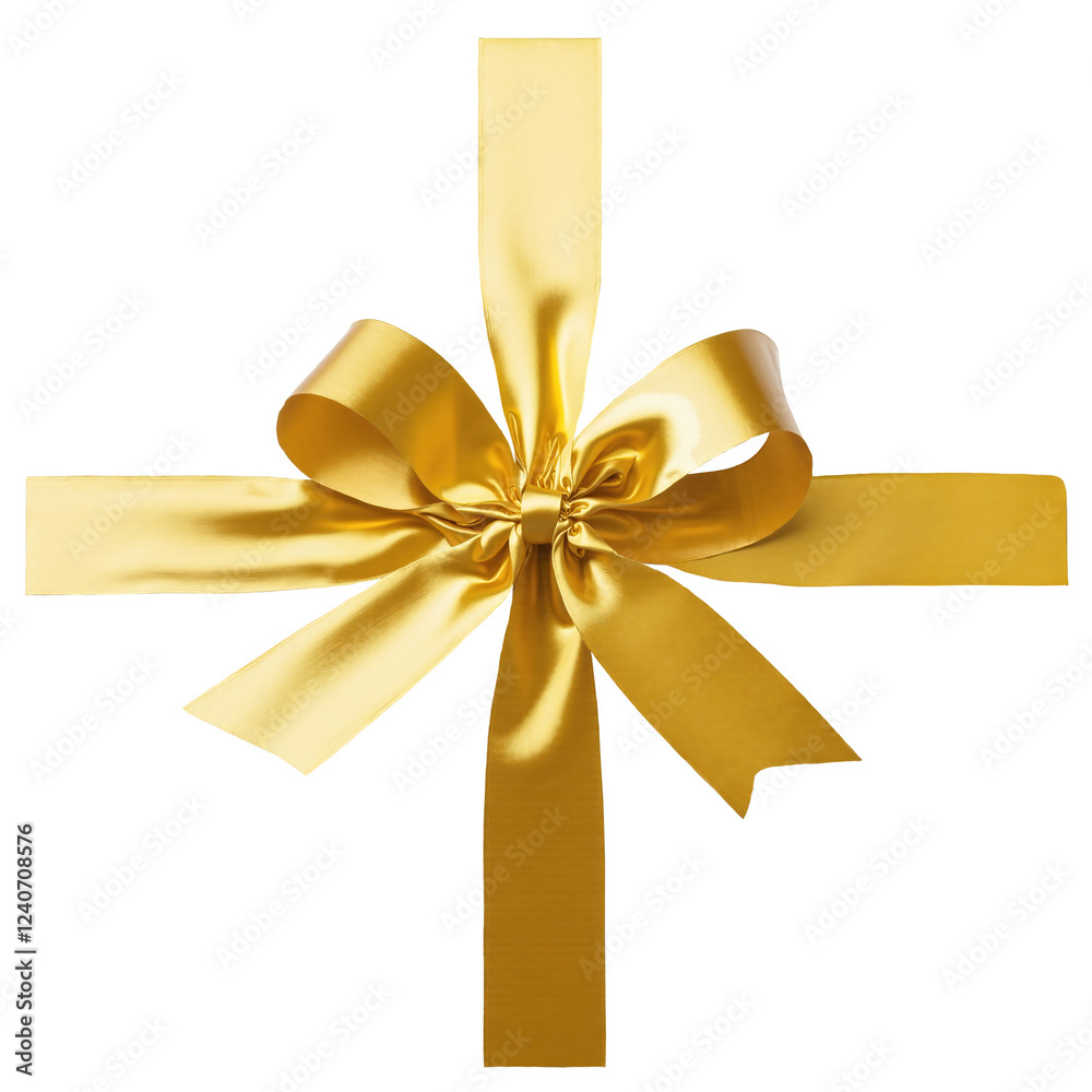 Shiny crossed golden ribbon tied in a decorative bow on transparent background for special occasions, for wrapping your contents Shiny crossed golden ribbon tied in a decorative bow on transparent background for special occasions, for wrapping your contents