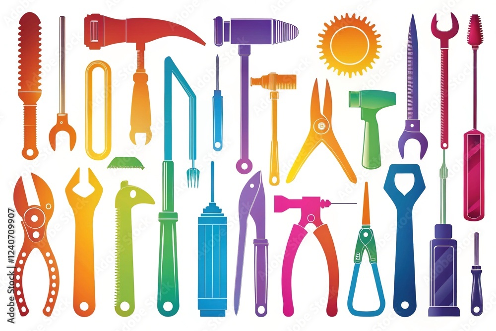 Hand Tools Silhouette Isolated on White Background Hand Tools Silhouette Isolated on White Background