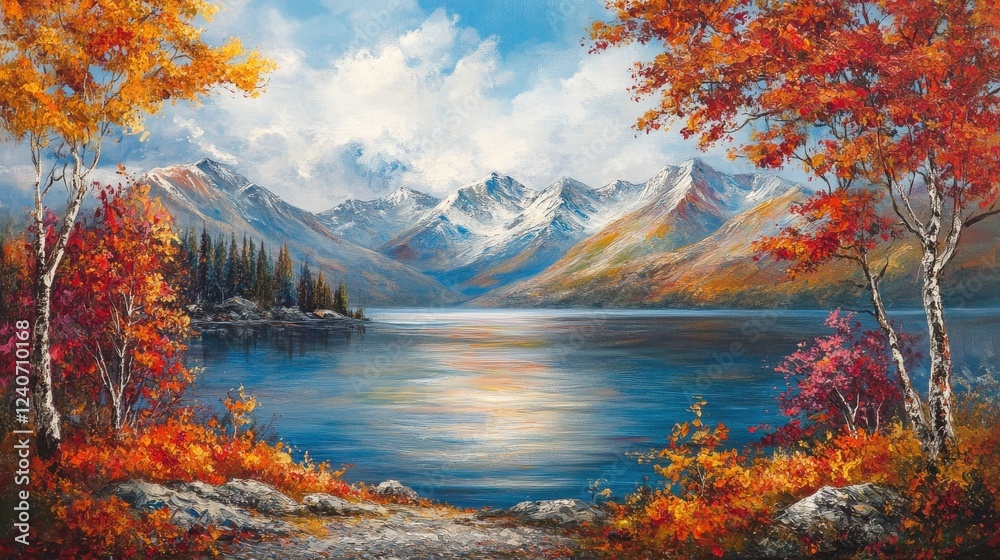 Serene Autumn Landscape with Mountains and Calm Lake Reflection Serene Autumn Landscape with Mountains and Calm Lake Reflection