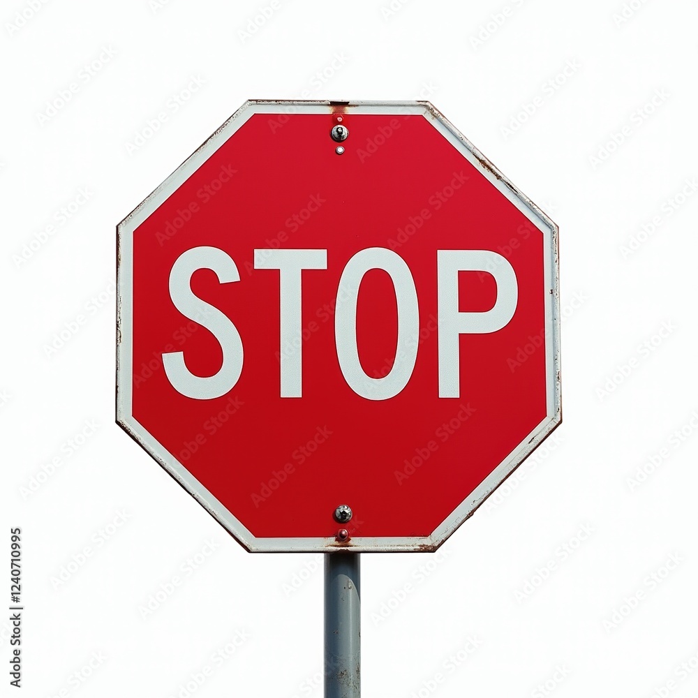 Isolated Stop Sign on Pole - Clipping Path - Thai Stop Sign - Vibrant Photo Isolated Stop Sign on Pole - Clipping Path - Thai Stop Sign - Vibrant Photo