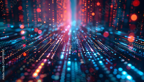 Wallpaper Mural Vibrant abstract digital landscape with glowing particles and lines creating depth and motion Torontodigital.ca