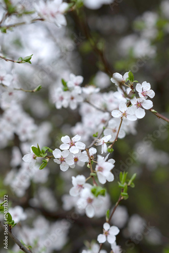 Obraz na płótnie Delicate and Beautiful White Blossoms Gracefully Adorn Branches During the Spring Bloom w salonie