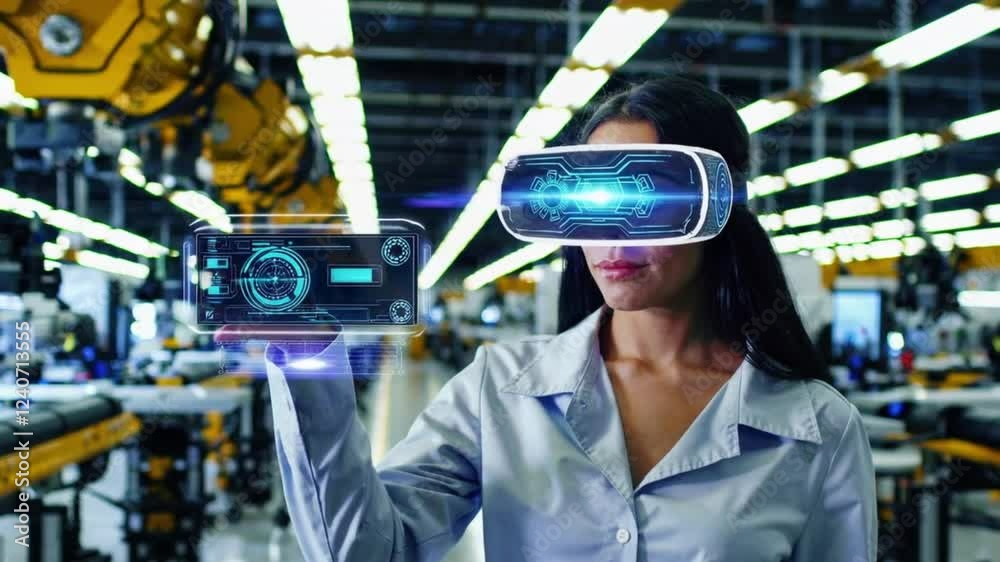 woman wearing augmented reality smart glasses interacting with a ...