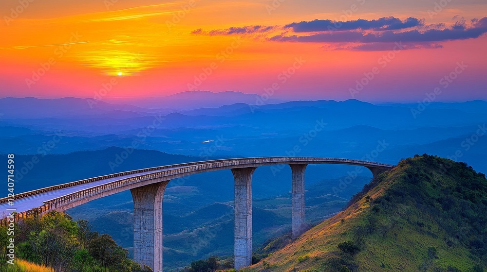 A scenic view of a long bridge spanning across a mountainous landscape at sunset, symbolizing journey, travel, and connection, relevant for infrastructure, logistics, or transportation themes. A scenic view of a long bridge spanning across a mountainous landscape at sunset, symbolizing journey, travel, and connection, relevant for infrastructure, logistics, or transportation themes.