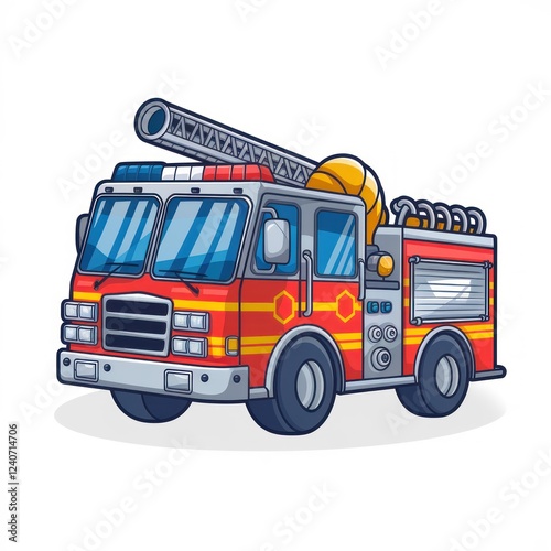 cute cartoon style a firetruck 3D Cartoon character isolated on white background