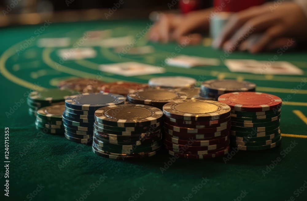 Fototapeta premium close-up shot of a high-stakes blackjack table at a luxurious casino.