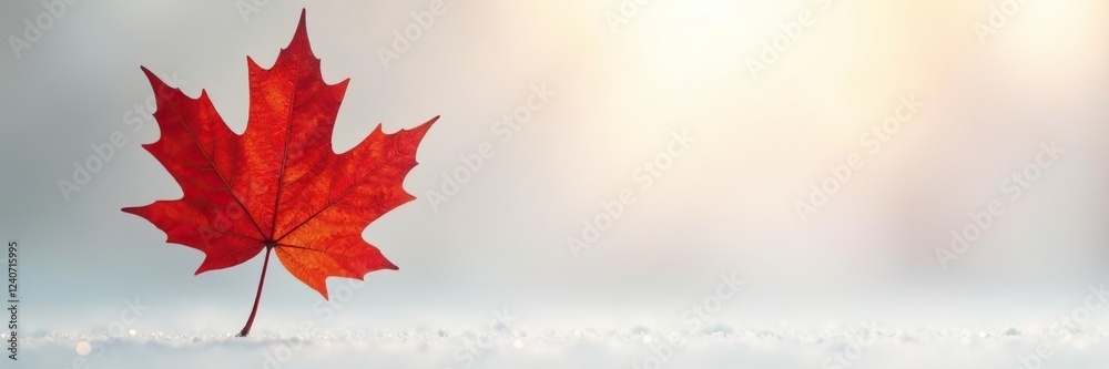 A single maple leaf against a soft, white, foggy background, atmospheric effect, solo A single maple leaf against a soft, white, foggy background, atmospheric effect, solo