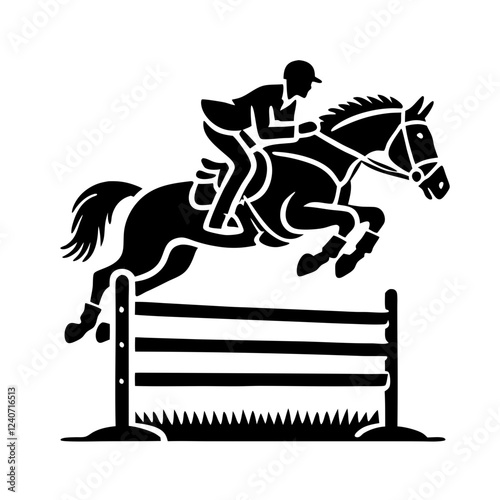 Equestrian rider jumping over a fence in action for horseback riding and sport concept