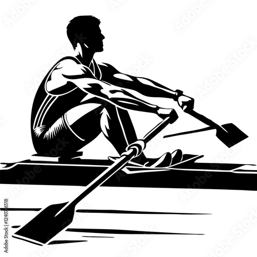 Rowing athlete paddling in a boat in action for sports and water activities concept