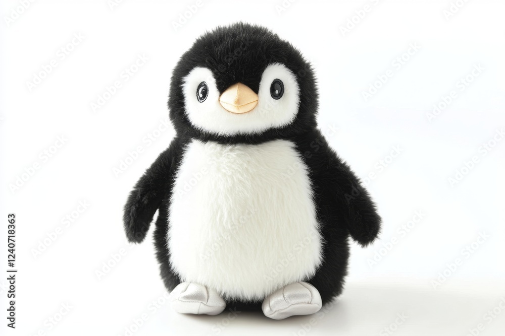 Naklejka premium Adorable Black and White Plush Penguin Toy
