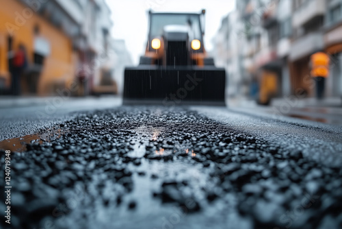 Wallpaper Mural Wet city street undergoing asphalt paving in the rain Torontodigital.ca