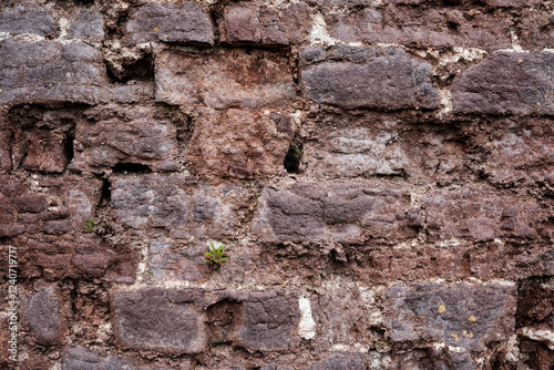 Obraz na płótnie A wall made of stone with a rough texture. The wall is brown and white w salonie