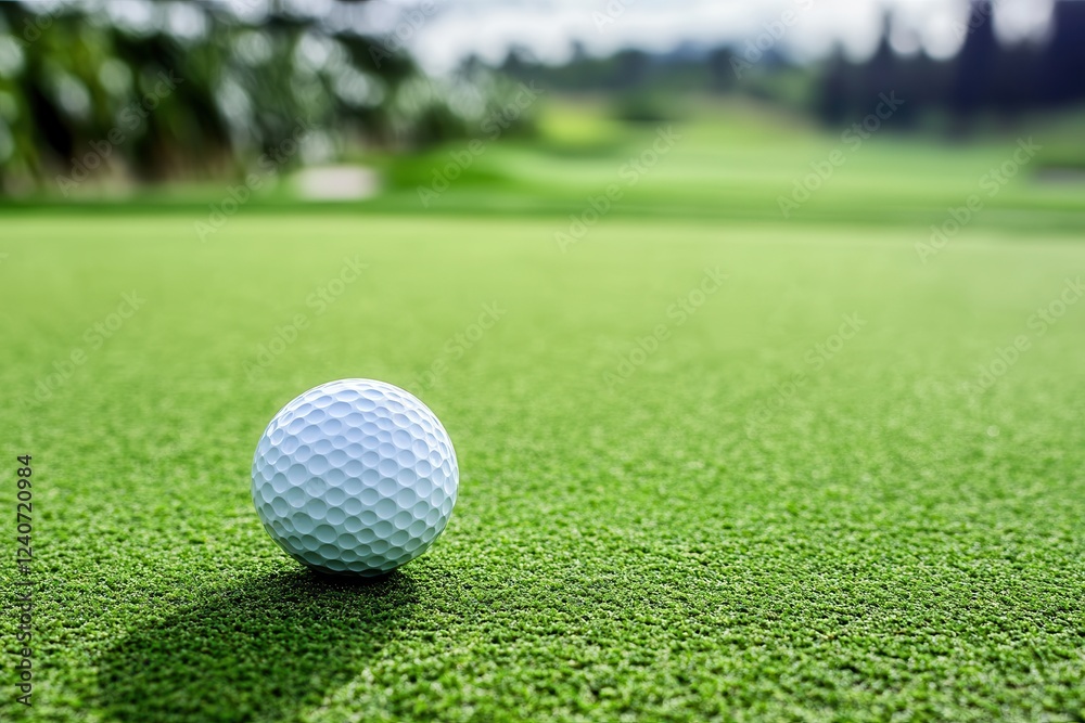 Rolling toward the hole, a golf ball glides gracefully across the lush green putting surface during a sunny afternoon. Generative AI Rolling toward the hole, a golf ball glides gracefully across the lush green putting surface during a sunny afternoon. Generative AI