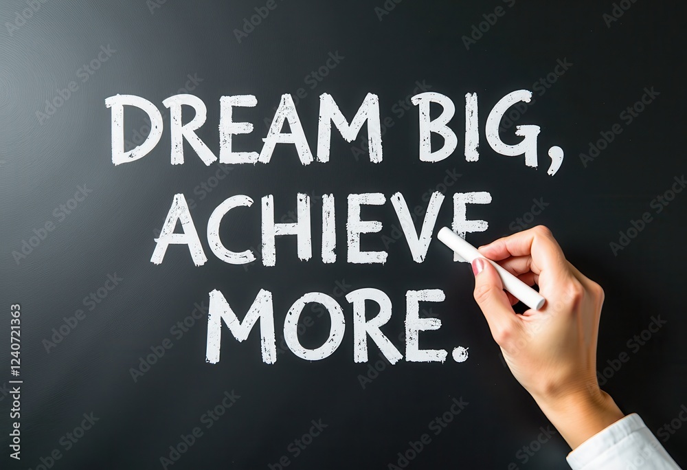 Dream Big, Achieve More: Handwriting Inspires Success on a Blackboard Motivational quotes best for wall art or print Dream Big, Achieve More: Handwriting Inspires Success on a Blackboard Motivational quotes best for wall art or print